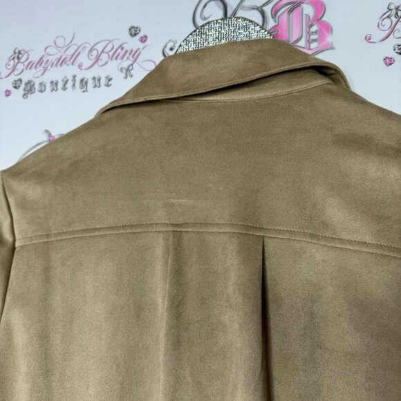 Le chateau button down blouse suede style feel fabric taupe grey brown gray - Picture 8 of 16